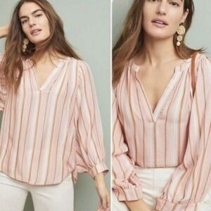 Maeve Anthropologie Byron Striped Balloon Sleeved Blouse Size Medium